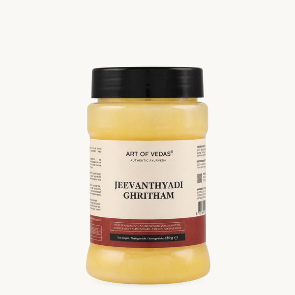 Art of Vedas Jeevanthyadi Ghritham, klasyczne ajurwedyjskie ghee: Ashwagandha, Haritaki, koper. Słoik 150 g