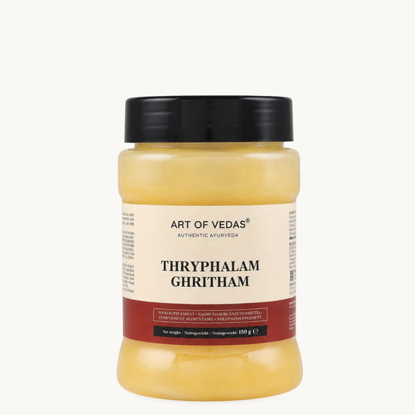 Art of Vedas Triphala Ghritham, klasyczne ajurwedyjskie ghee: Haritaki, Amla, Bibhitaki. Słoik 150 g